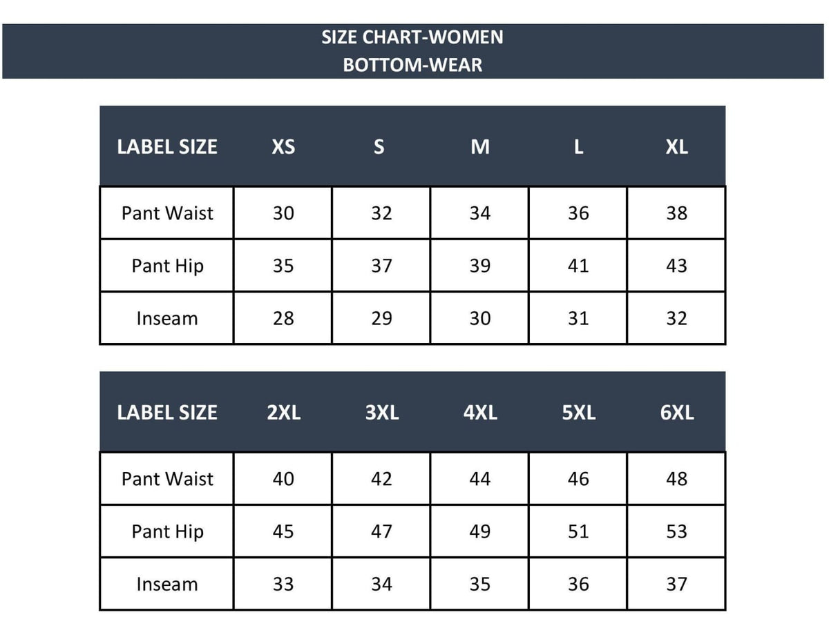 bottom size chart