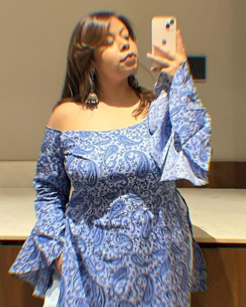 Blue off shoulder kurti