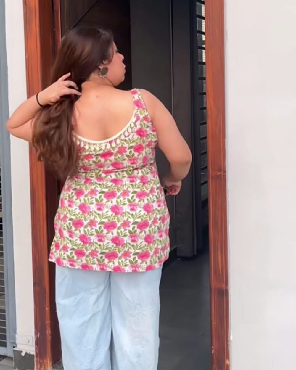Green pink floral Kurti