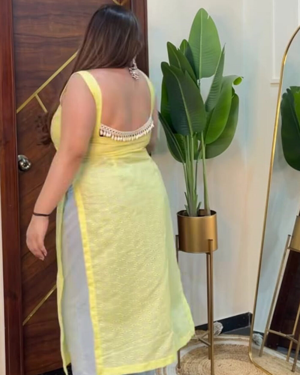 Shiffli lace Kurti - lemon