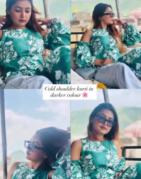 Sea Green cold Shoulder kurti