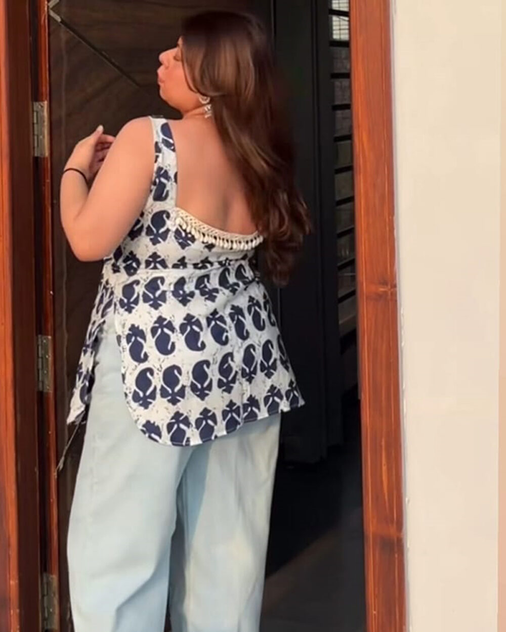 White Navy Blue Lace Kurti