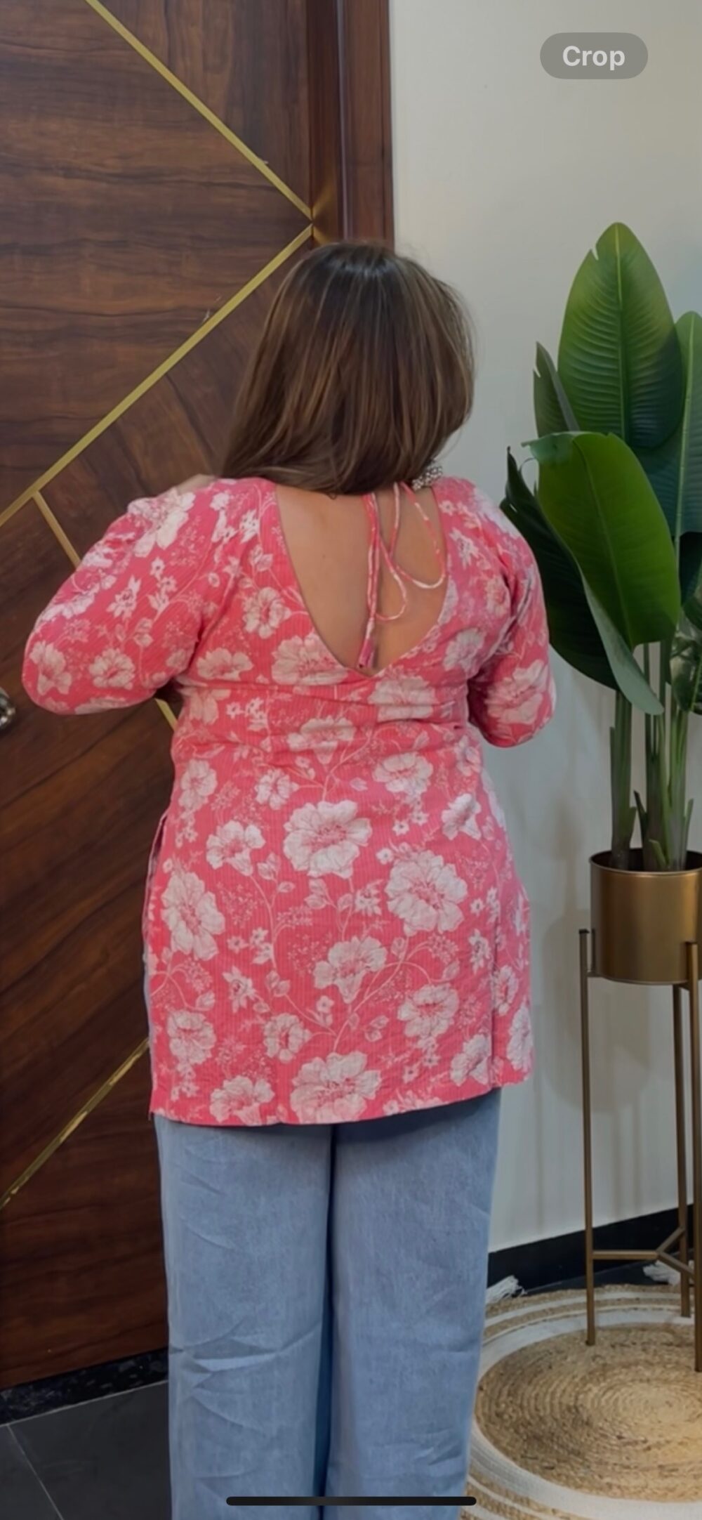 Floral V Neck kurti (pink)